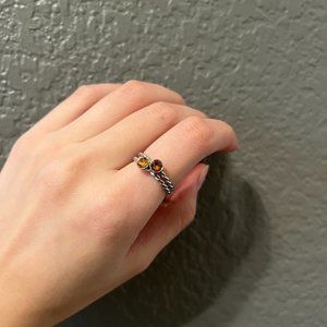 Two Sterling Silver 935 Rings with Orange Cubic Zirconia